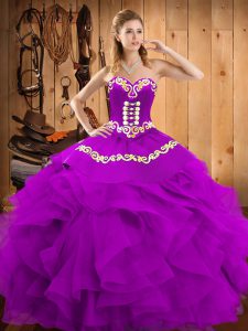 Artistic Eggplant Purple Sleeveless Floor Length Embroidery and Ruffles Lace Up Sweet 16 Dress