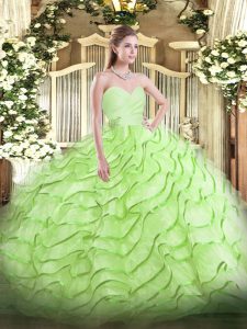 Affordable Ball Gowns Sleeveless Yellow Green Quinceanera Gown Brush Train Lace Up