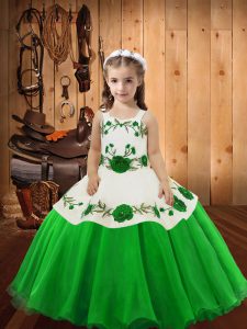 Luxurious Ball Gowns Embroidery Pageant Dress Toddler Lace Up Organza Sleeveless Floor Length