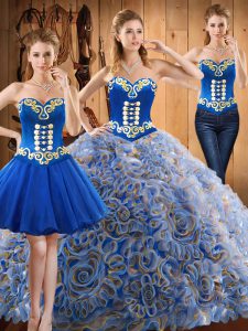 Embroidery Vestidos de Quinceanera Multi-color Lace Up Sleeveless With Train Sweep Train