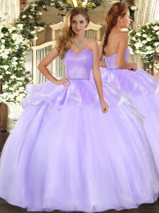 Elegant Lavender Quinceanera Dress Military Ball and Sweet 16 and Quinceanera with Beading and Ruffles Sweetheart Sleeveless Lace Up