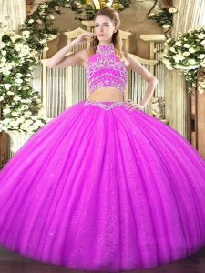 Fashion Tulle Sleeveless Floor Length Sweet 16 Dress and Beading