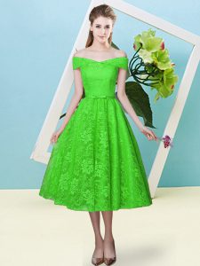 Modern Cap Sleeves Tea Length Bowknot Lace Up Court Dresses for Sweet 16