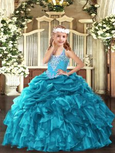 Low Price Straps Sleeveless Lace Up Little Girl Pageant Gowns Fuchsia Organza