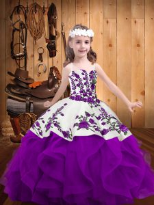 Gorgeous Sleeveless Lace Up Floor Length Embroidery and Ruffles Pageant Gowns For Girls