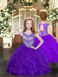 Scoop Sleeveless Lace Up Pageant Gowns Purple Tulle