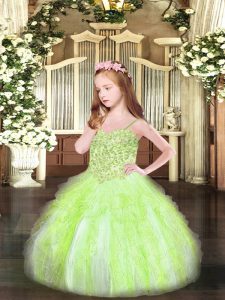 Low Price Organza Sleeveless Floor Length Little Girls Pageant Gowns and Appliques and Ruffles
