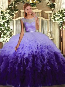 Fantastic Multi-color Ball Gowns Ruffles Quince Ball Gowns Backless Organza Sleeveless Floor Length