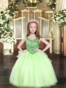 Cute Apple Green Sleeveless Beading Floor Length Pageant Dress Womens