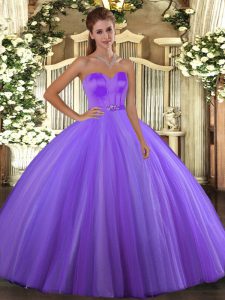 Pretty Lavender Sleeveless Floor Length Beading Lace Up Quinceanera Dress