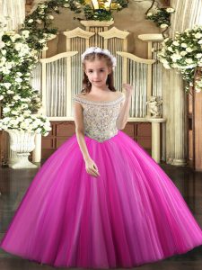 Glorious Off The Shoulder Sleeveless Tulle Little Girls Pageant Dress Beading Lace Up