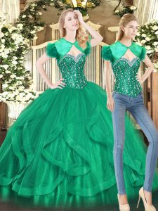 Green Sweetheart Neckline Beading and Ruffles Quinceanera Dress Sleeveless Lace Up