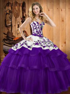 Admirable Embroidery 15th Birthday Dress Purple Lace Up Sleeveless Sweep Train