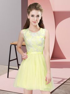 Yellow Sleeveless Lace Mini Length Court Dresses for Sweet 16
