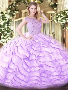 Simple Sleeveless Sweep Train Zipper Beading and Ruffled Layers Ball Gown Prom Dress