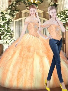 New Arrival Floor Length Ball Gowns Sleeveless Gold Quinceanera Dresses Lace Up