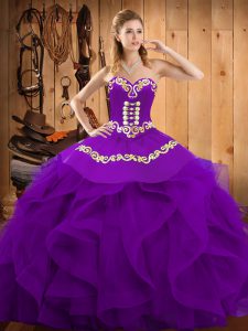New Style Purple Sleeveless Floor Length Embroidery and Ruffles Lace Up Sweet 16 Quinceanera Dress