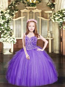 Lavender Sleeveless Tulle Lace Up Pageant Gowns For Girls for Party and Quinceanera