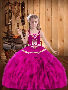 Affordable Straps Sleeveless Organza Pageant Dress Embroidery and Ruffles Lace Up