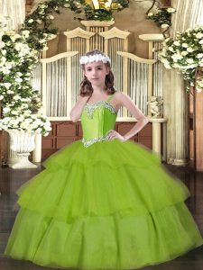 Ball Gowns High School Pageant Dress Olive Green Straps Organza Sleeveless Floor Length Lace Up