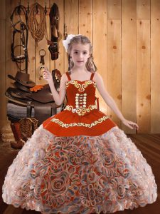 Multi-color Lace Up Little Girls Pageant Gowns Embroidery and Ruffles Sleeveless Floor Length