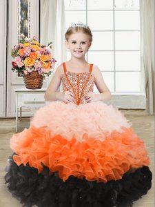 Multi-color Little Girls Pageant Gowns Sweet 16 and Quinceanera with Beading and Ruffles Straps Sleeveless Lace Up