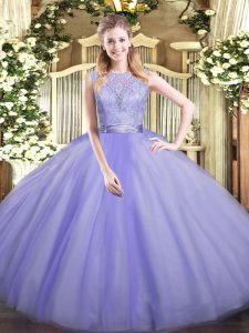 Free and Easy Lace 15 Quinceanera Dress Lavender Backless Sleeveless Floor Length
