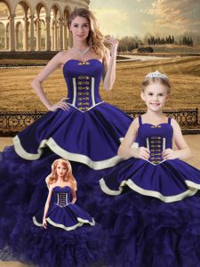 Noble Sweetheart Sleeveless Lace Up Quinceanera Dress Purple Satin and Organza