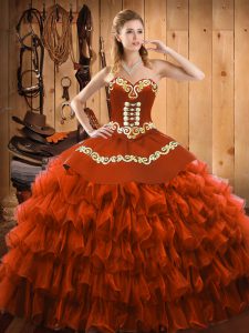 Noble Sweetheart Sleeveless Lace Up Quinceanera Dress Rust Red Satin and Organza