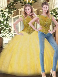 Best Selling Scoop Sleeveless Zipper Sweet 16 Dresses Yellow Tulle
