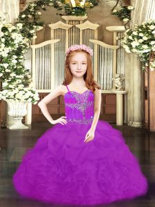 Stunning Organza Sleeveless Floor Length Child Pageant Dress and Beading and Ruffles and Pick Ups