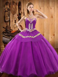 Custom Design Satin and Tulle Sleeveless Floor Length 15th Birthday Dress and Embroidery