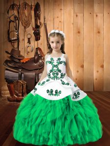 Floor Length Ball Gowns Sleeveless Turquoise Kids Pageant Dress Lace Up