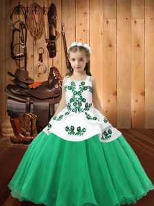 Straps Sleeveless Organza Child Pageant Dress Embroidery Lace Up