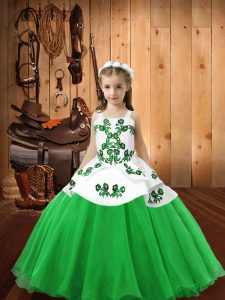 Green Sleeveless Organza Lace Up Kids Formal Wear for Sweet 16 and Quinceanera