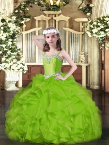 Charming Sleeveless Organza Lace Up Little Girls Pageant Gowns for Party and Quinceanera