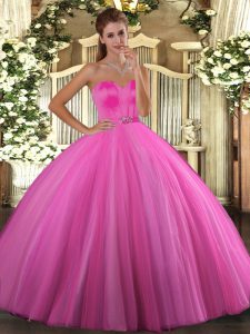 Smart Tulle Sweetheart Sleeveless Lace Up Beading Quinceanera Dresses in Rose Pink
