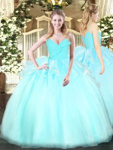 Ruffles Ball Gown Prom Dress Light Blue Zipper Sleeveless Floor Length