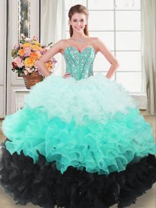 Discount Sleeveless Lace Up Floor Length Beading and Ruffled Layers Quinceanera Gown