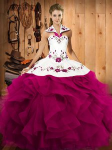 Floor Length Ball Gowns Sleeveless Fuchsia Ball Gown Prom Dress Lace Up