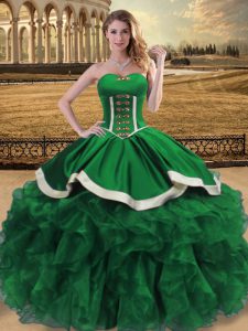 Green Ball Gowns Organza Sweetheart Sleeveless Beading and Ruffles Floor Length Lace Up Ball Gown Prom Dress