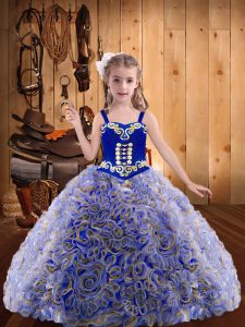 Custom Fit Sleeveless Lace Up Floor Length Embroidery and Ruffles Kids Formal Wear