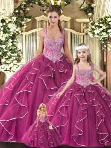 Enchanting Tulle Sleeveless Floor Length Quinceanera Gown and Beading and Ruffles