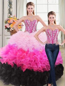Discount Multi-color Organza Lace Up Quinceanera Gown Sleeveless Floor Length Beading and Ruffles