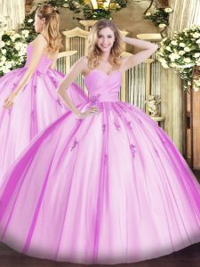 Custom Made Sweetheart Sleeveless Ball Gown Prom Dress Floor Length Beading and Appliques Lilac Tulle