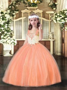 Custom Made Orange Red Sleeveless Beading Floor Length Child Pageant Dress