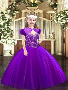Admirable Straps Sleeveless Tulle Child Pageant Dress Beading Lace Up