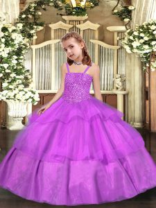 Sleeveless Lace Up Floor Length Beading and Ruffled Layers Pageant Dress