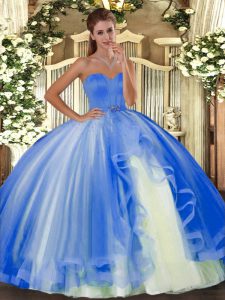 Flare Baby Blue Sweetheart Neckline Beading Sweet 16 Quinceanera Dress Sleeveless Lace Up