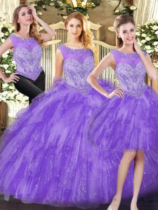 Stunning Sleeveless Beading and Ruffles Lace Up Ball Gown Prom Dress